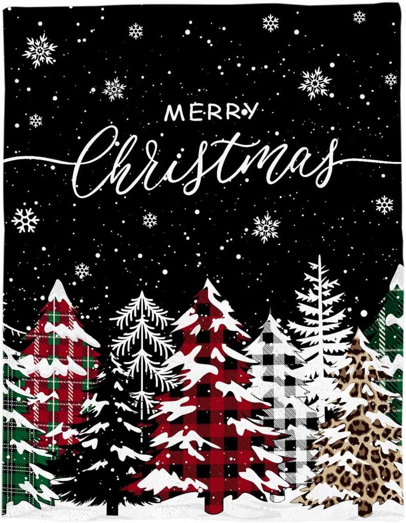 Merry Christmas Trees Blanket Super Soft Flannel Fleece Winter Forest Snowflake Throw Blanket Lightweight Cozy Fuzzy Plush Red
