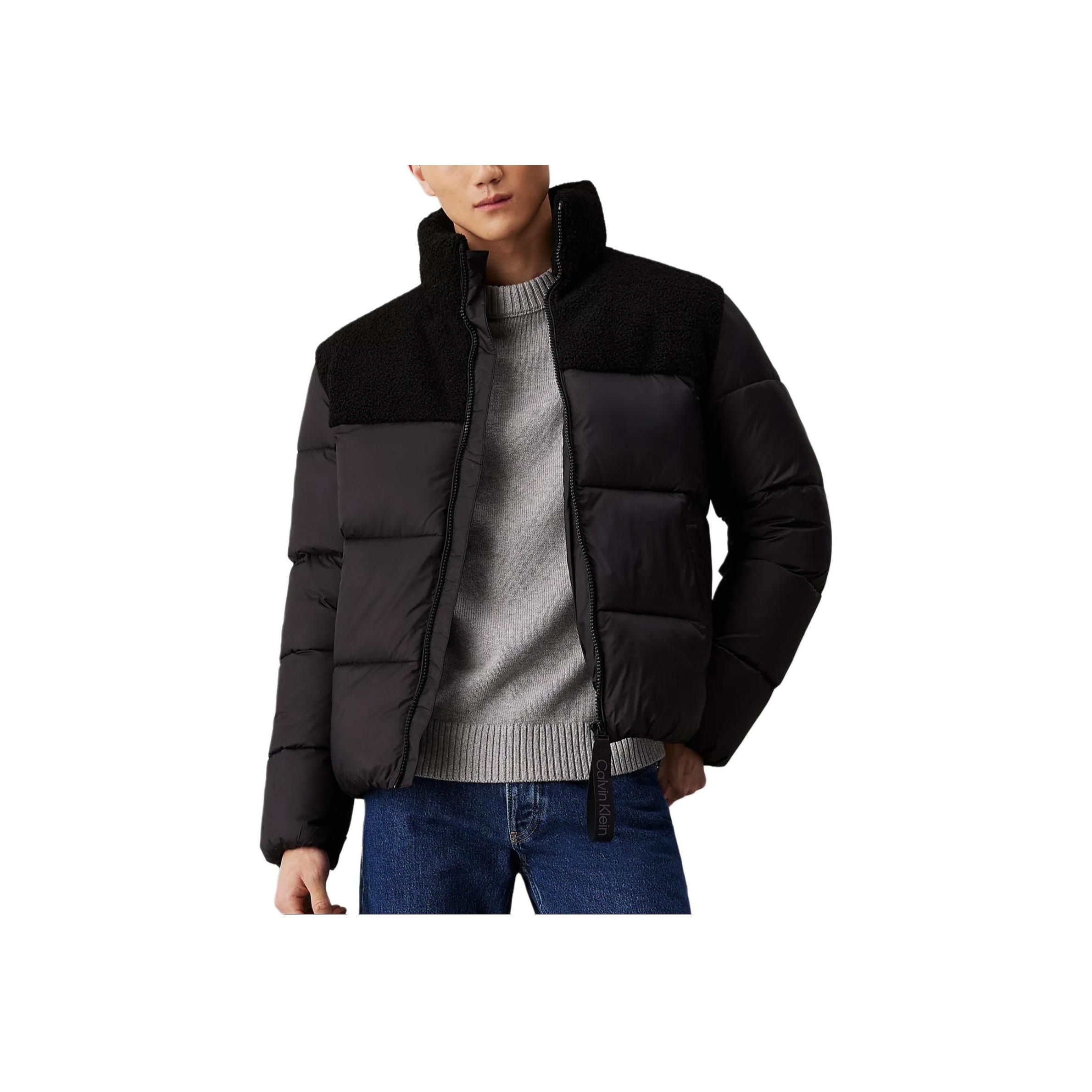

Calvin Klein Comfortable Solid Color Spliced Puffer Jacket Simple Long Sleeve Cotton Coat Men jackets Black J30J326091-BEH XXL