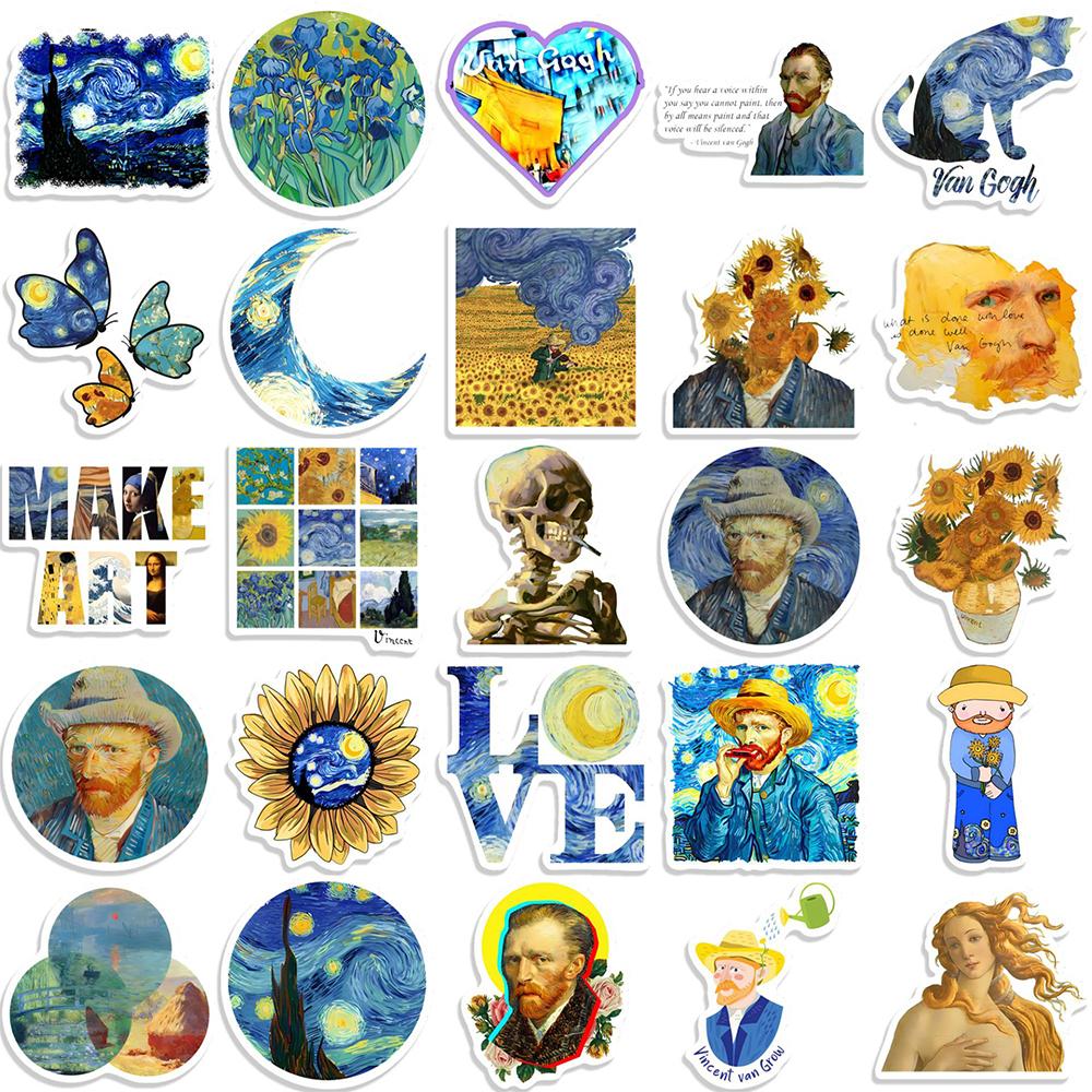 10/30/50pcs Van Gogh Work Sunflower Stickers Vintage Aesthetic Art Decal for Skateboard Helmet Phone Cool Waterproof Sticker Toy