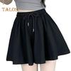 Women Summer Shorts Elastic High Waist Adjustable Drawstring Casual Shorts with Pockets Solid Color Wide Leg Shorts