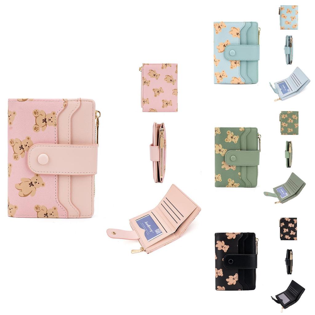 Baellerry Short Wallet For Women With Cartoon Bear Pattern Pu Material Antitheft Rfid Card Holder For Daily Use