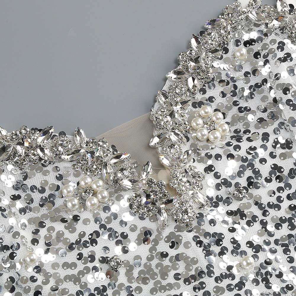 Europäisch-amerikanisches Pailletten-V-Ausschnitt Party-Minikleid - Sexy, Slim Fit, Kurze Länge, Eleganter Stil