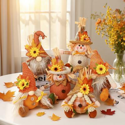 1pc Autumn Harvest Scarecrow Forest Man Hanging Ornament, Maple Leaves & Straw Hat, No-Face Elderly for Man for Home, Kitchen