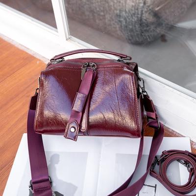 Cowhide Shoulder Messenger Women's Bag, Women's Fashion Generous Shell Bag Zipper Soft Leather Portable Bright Leather
