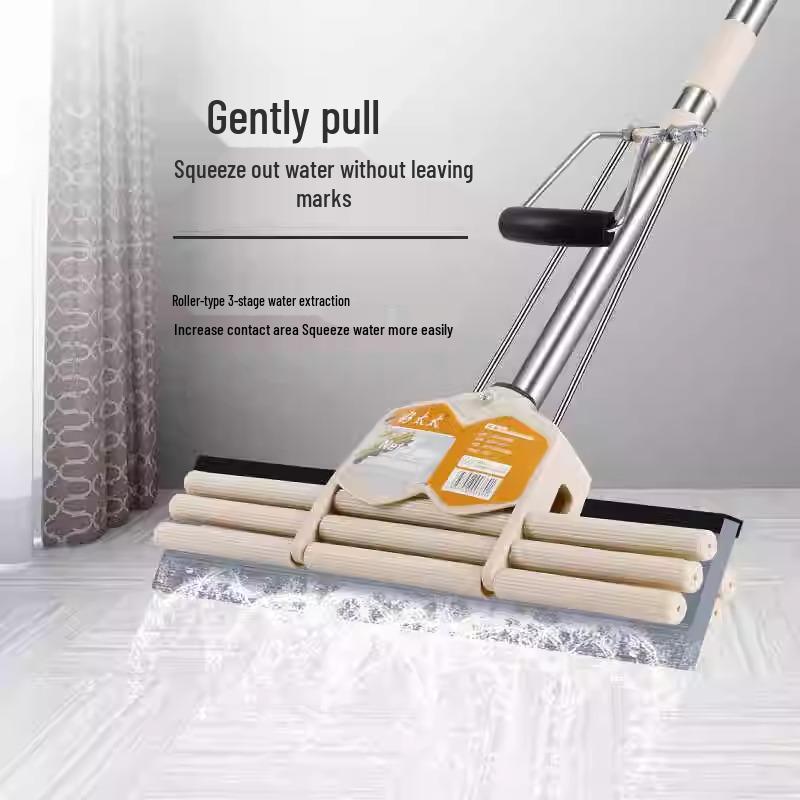 Large Absorbent Sponge Mop with Stainless Steel Handle - No-Hand-Wash Design
