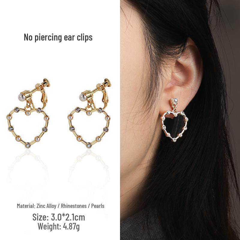 Элегантный ушной кафф с кристаллами и жемчугом в форме персикового сердца: Пирсинг не требуется
