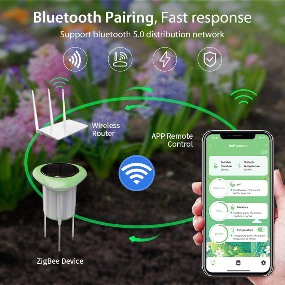 WiFi Smart Solar Soil Sensor BT 5.0 Soil Moisture Sensor Solar Powered Plant Intelligent Measuring Instrument for Indoor Outdoor