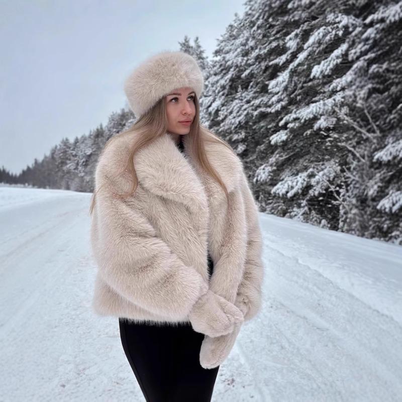 Large Lapel Faux Coat Women's Fashion Imitation Fox Fur Coat Fluffy Fur Top