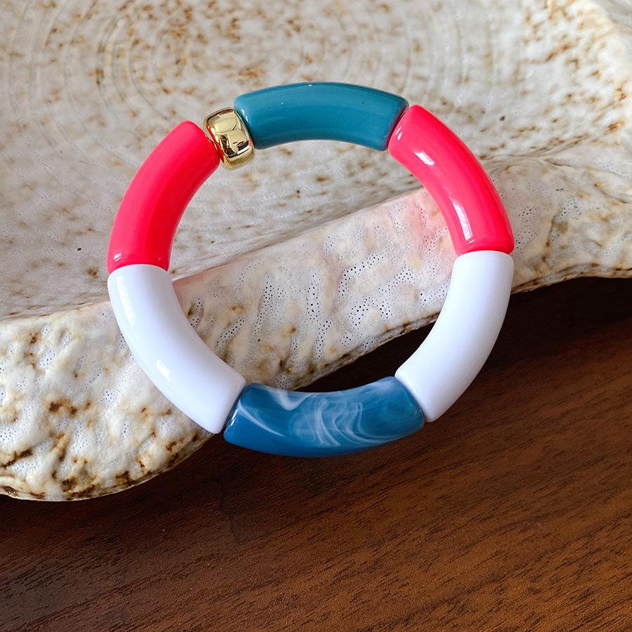 Neue gespleißte Bambusrohr Acryl Runde Armreifen für Damen Herren Mode Smuding Geometrische Armbänder Elastischer Armreif Partner Schmuck X