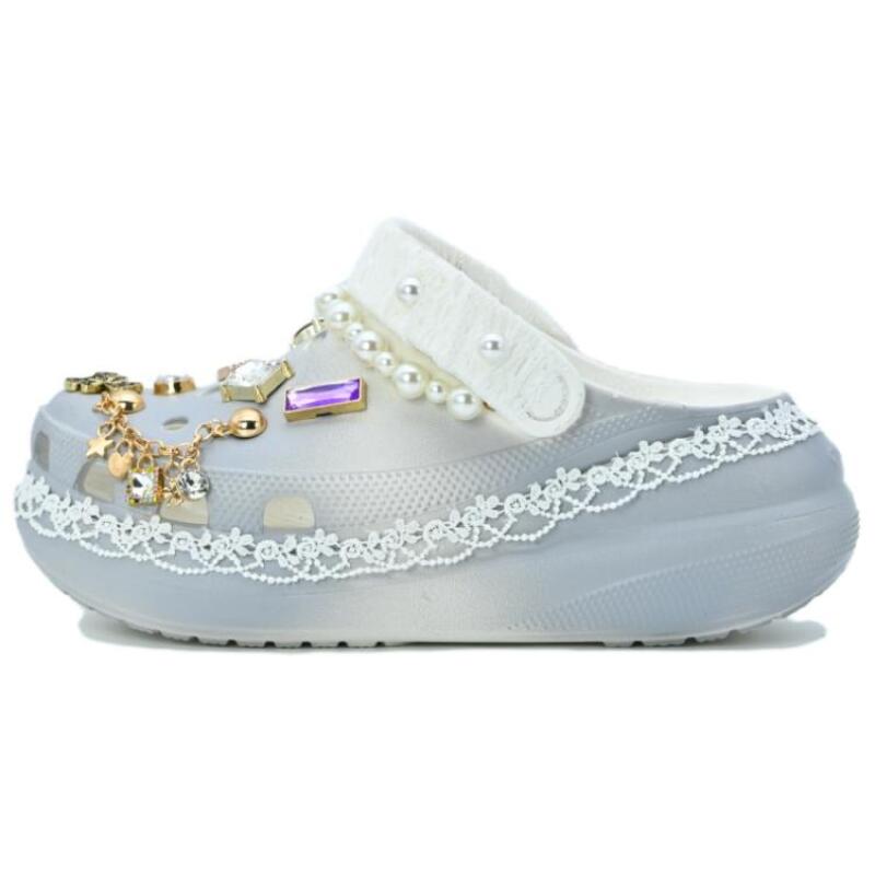 

Crocs Crush Clog Silver Princess Exquisite Personality Aesthetic Hole Shoes Unisex Same High-Grade Silver Grey 39-40