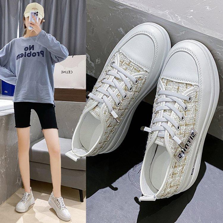 

Women s Sports Shoes with Round Toe Thick Sole Sponge Heel Breathable Comfortable Lace Up Versatile Skateboard Shoes 35 белый