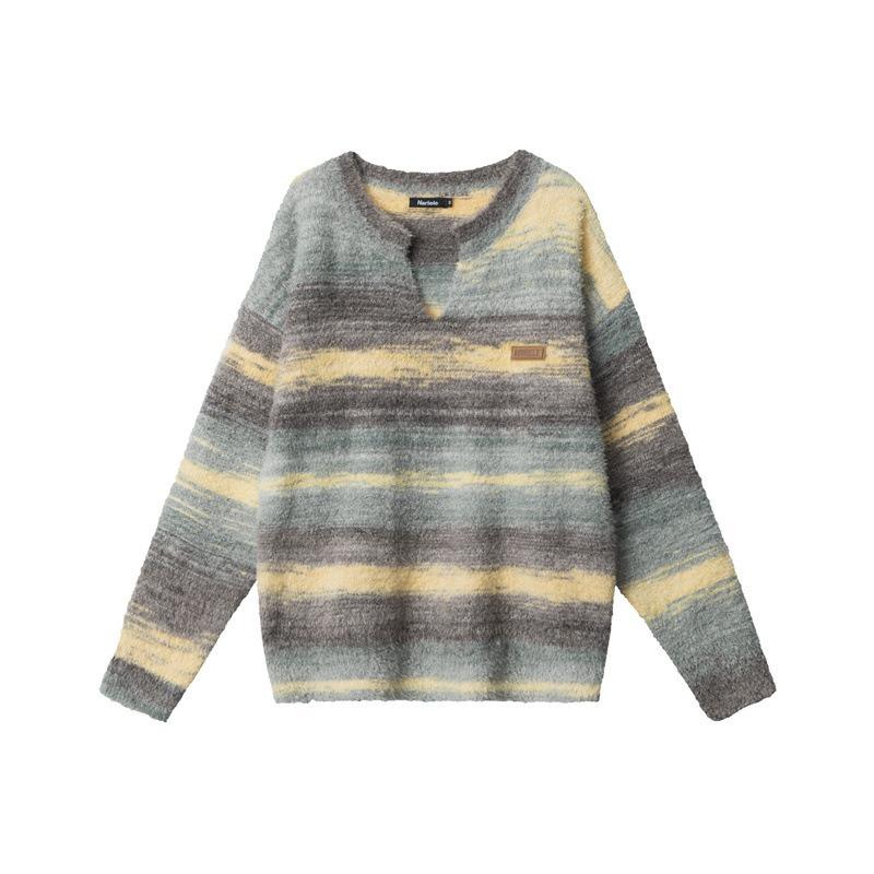 

Весенне-осенний женский свободный вязаный свитер в полоску с V-образным вырезом и градиентной расцветкой L зелёный