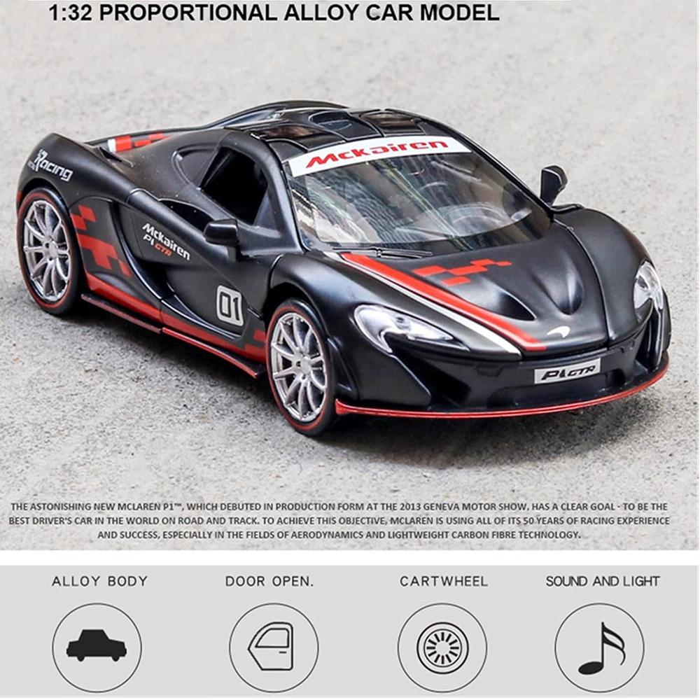 1/32 McLaren P1 GTR Model din aliaj de curse turnat sub presiune, tragere înapoi, model de mașină, vehicule, jucării pentru copii, cadouri, roată caldă pentru băiat