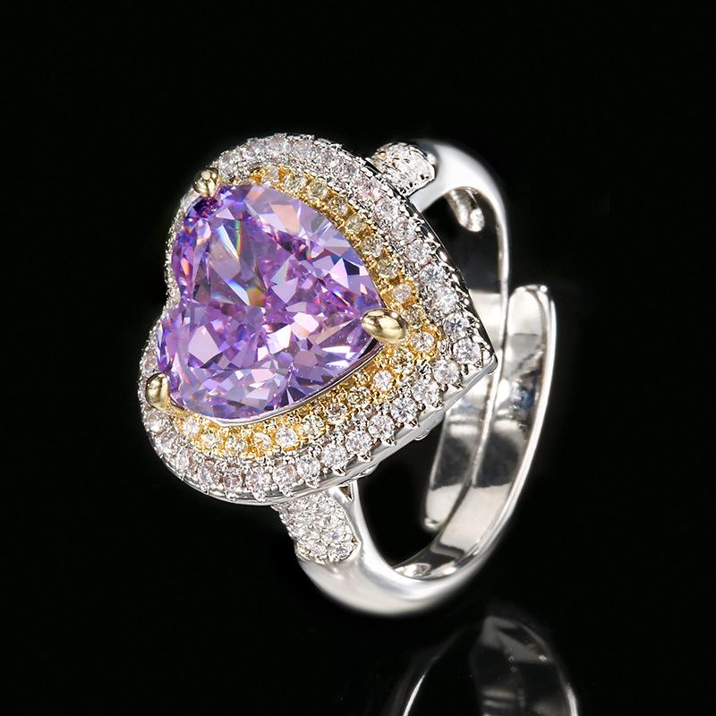 Autumn And Winter Jewelry High Carbon Diamond Ice Flower Cut Purple Diamond Copper Inlaid Heart Set 10 * 10-6 * 6