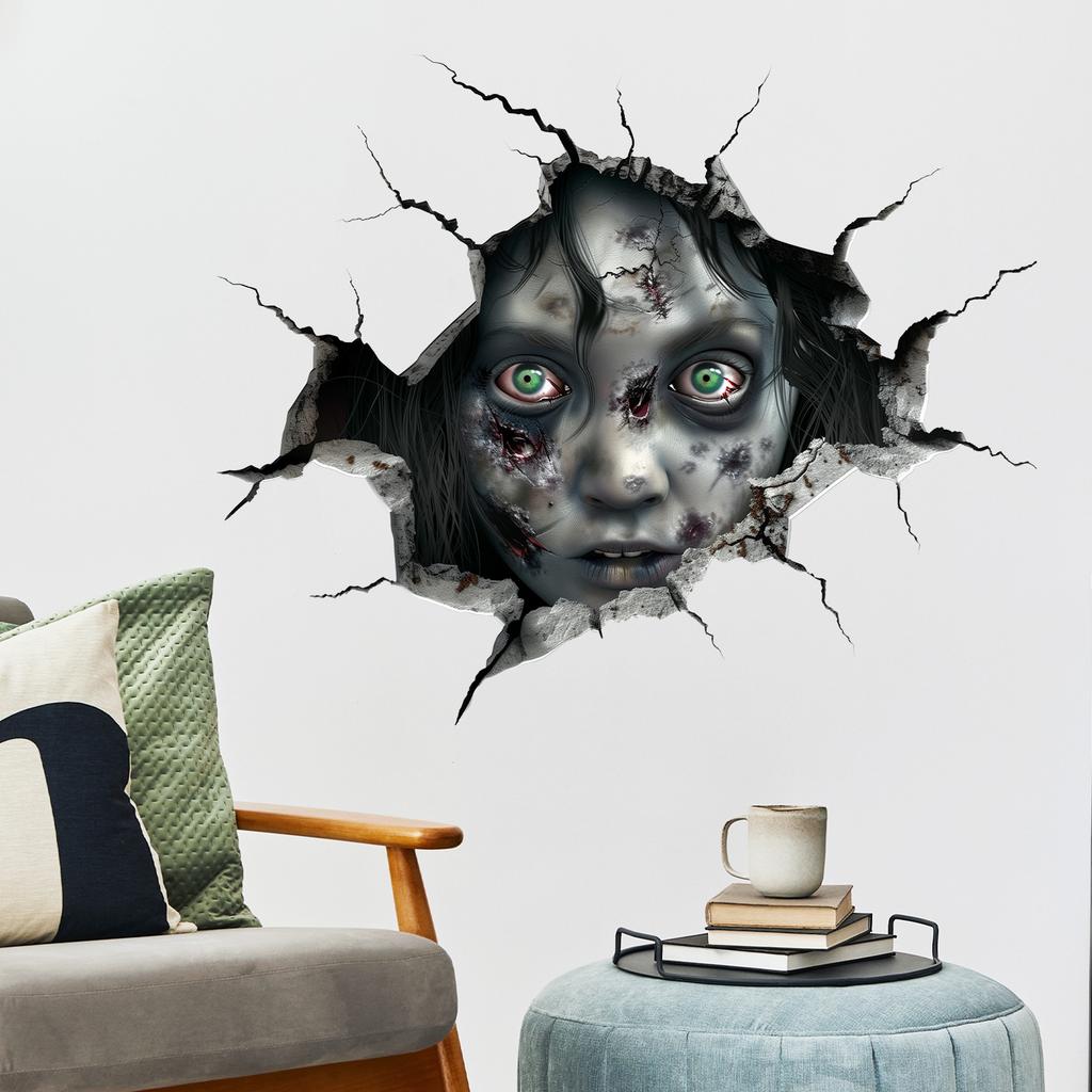 3D Halloween Wall Decals Ghost Halloween Wall Floor Stickers Decorations Removable Scary Decorations for Window Wall Floor