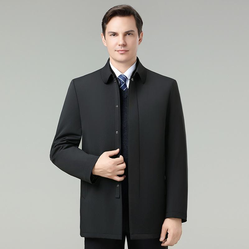 Men's Winter Down Jacket: White Duck Down, Middle-Aged, Thickened, Detachable Liner, Lapel, Warm Coat.