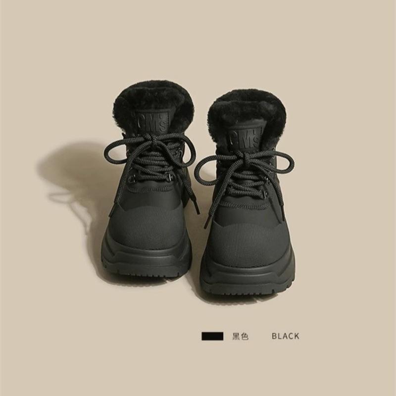 

Yunfu snow boots women s 2025 new winter velvet thickened warm Northeast large cotton shoes platform Martin boots 40 чёрный