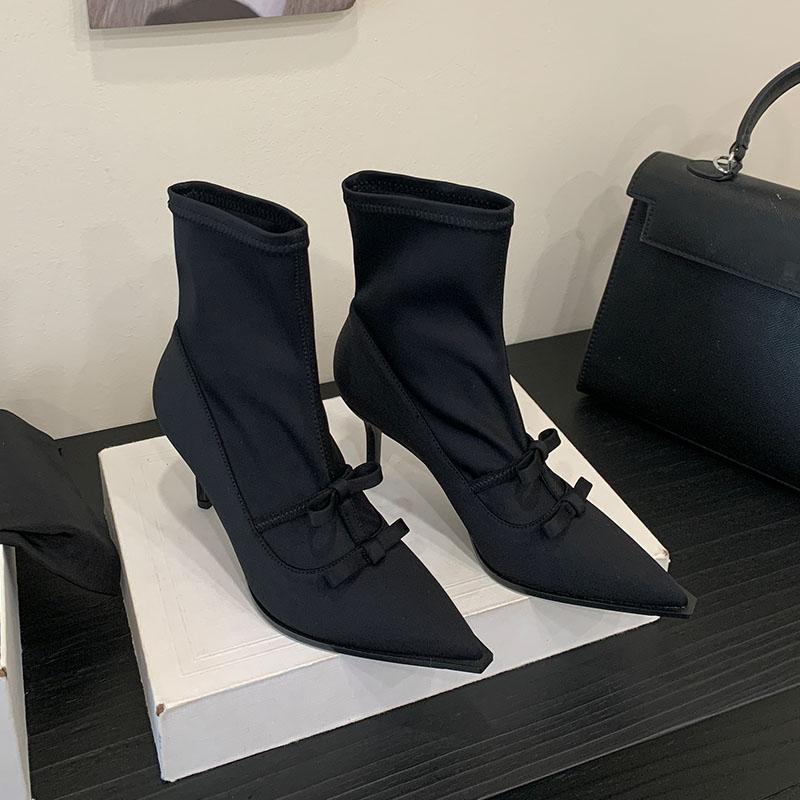 

Мода Мода Эластичные Женские Ботильоны Стрейч Каблуки Обувь Бант Женский Острый Носок Женские Современные Ботинки Обувь Слипоны 35 чёрный