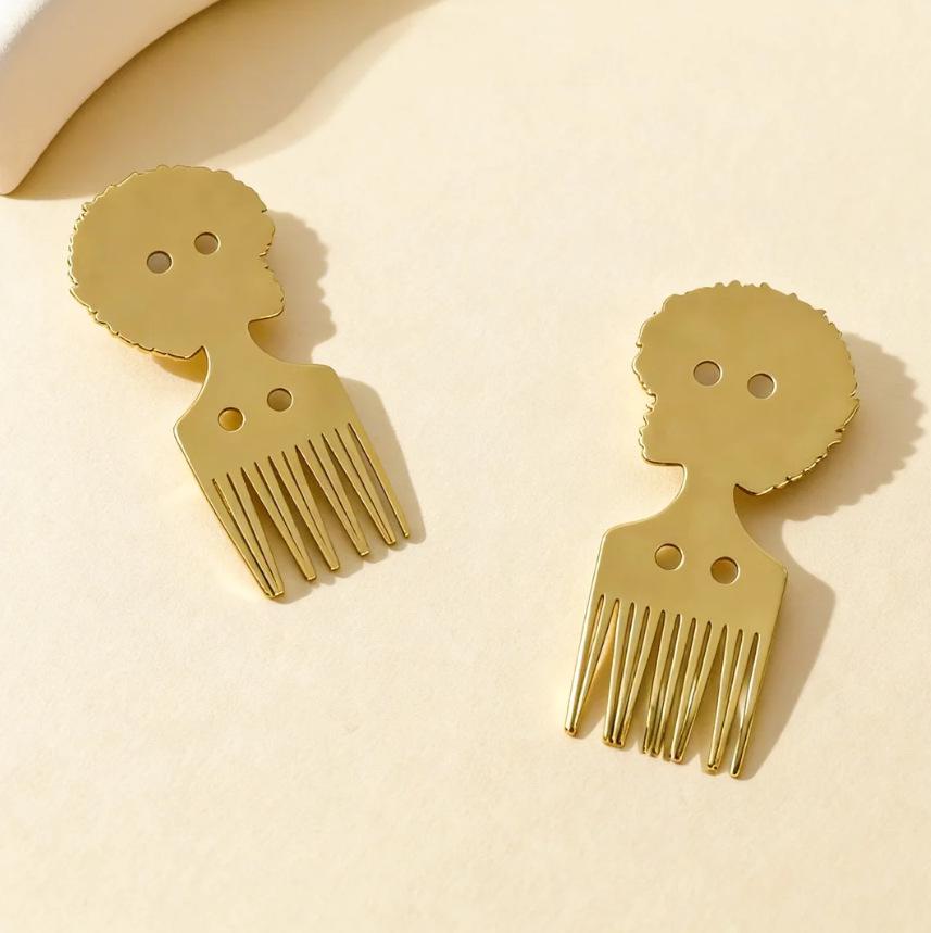 Elegant Geometric Hollow Comb-Shaped Earrings for Women - Ethnic Style золотой