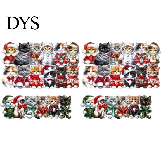 Festive Party Supplies Cute Cat Christmas Ornaments, 2D Wooden Cartoon Tree Xmas Gift for Friends Hanging Decorations Winter Holiday Home Decor