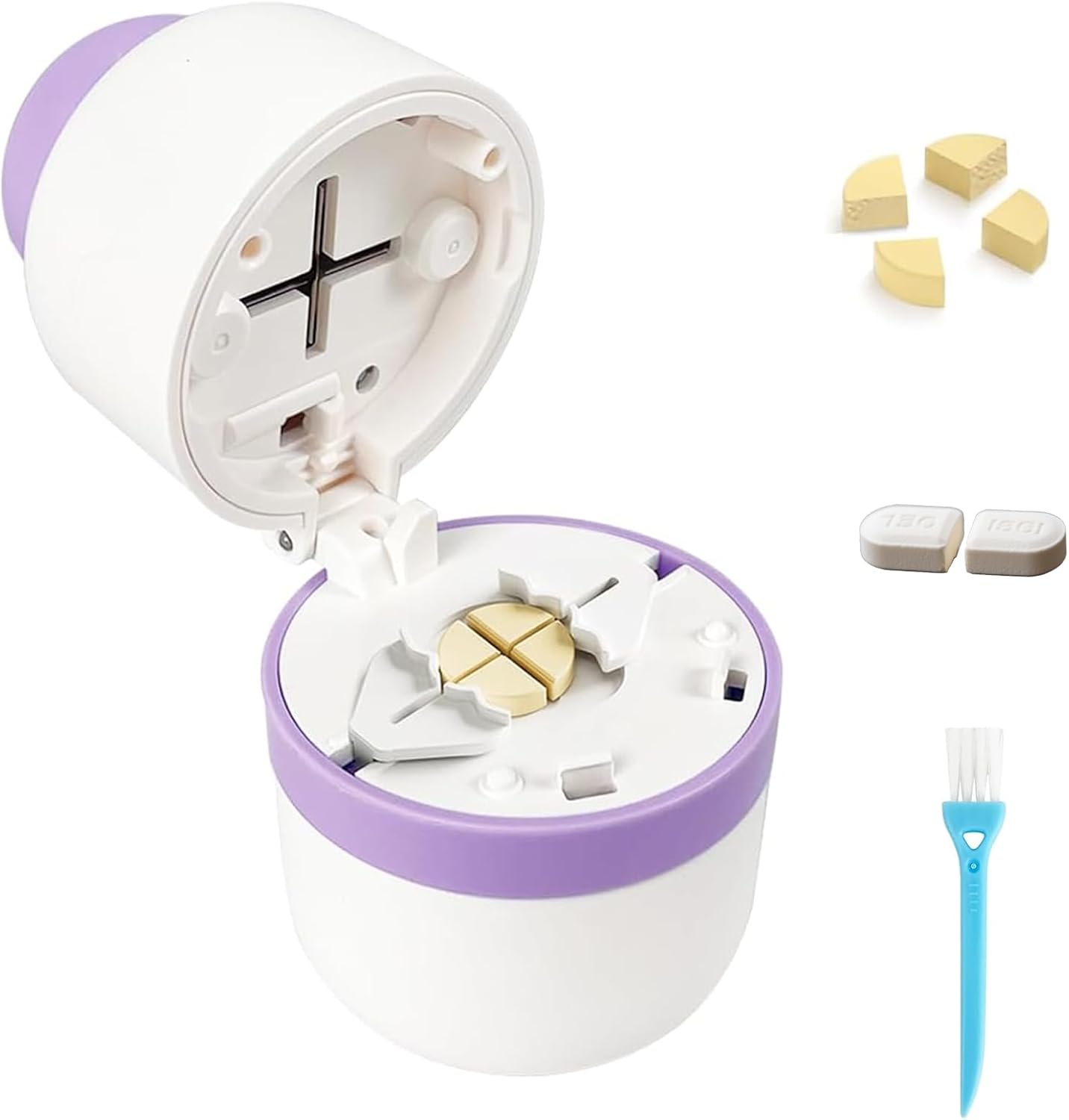 

1/4 Pill Cutter with Storage, Professional 1/2 Pill Splitter for Small or Large Pills, Precise & Easy Stainless Steel Blade(Blue) фіолетовий