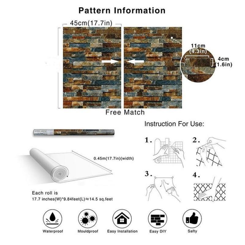 Retro-Antike-Ziegelstein-Wandpapier, selbstklebend, wasserfest und feuchtigkeitsbeständig, Rostaufkleber, Wohnzimmer, Sofa, Hintergrund, Wanddekoration