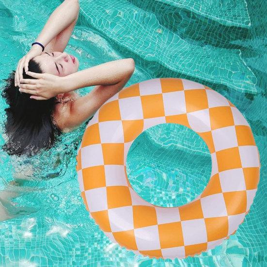 Kids Swimming Ring Thickened Inflatable Safe Swim Trainer PVC Chess Grid Kids Swimming Circle Outdoor Supplies