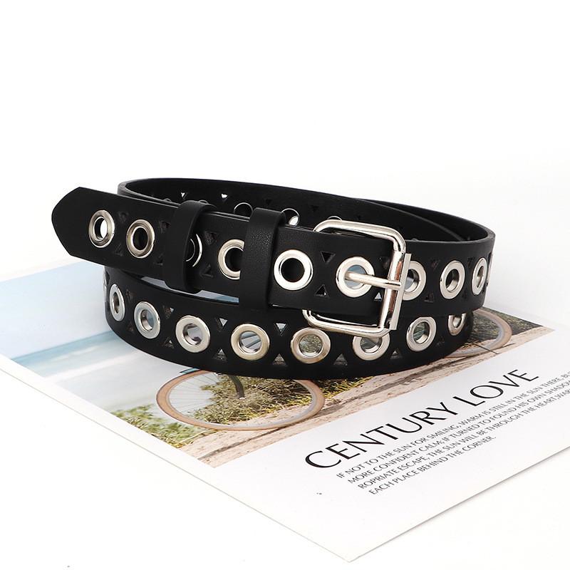 Punk Style Belt With Metal Whole Strip With Hole Design For Womens Casual