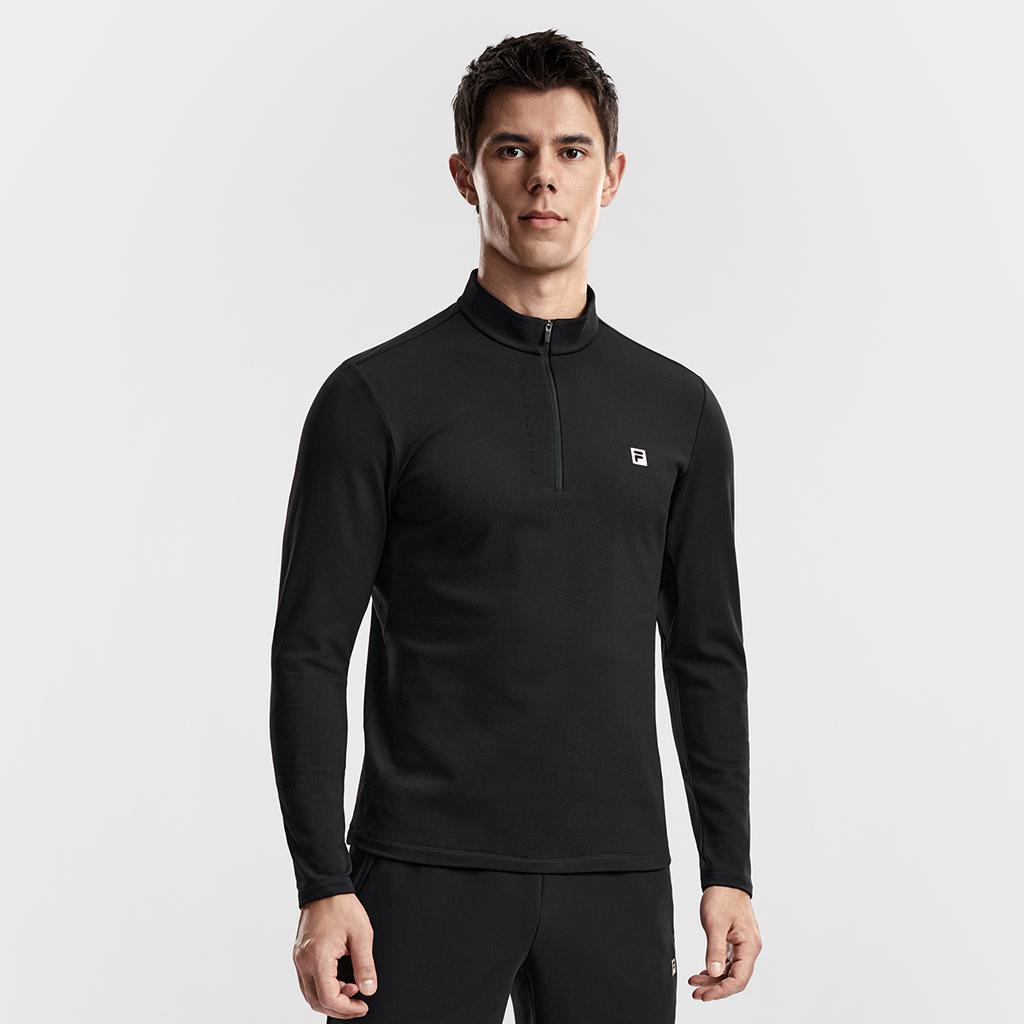 Fila Fleece Version Warm Simple Sports Training Comfortable Versatile Knitted Long Sleeve T-Shirt Men Tops Deep-Black A11M611217FBK