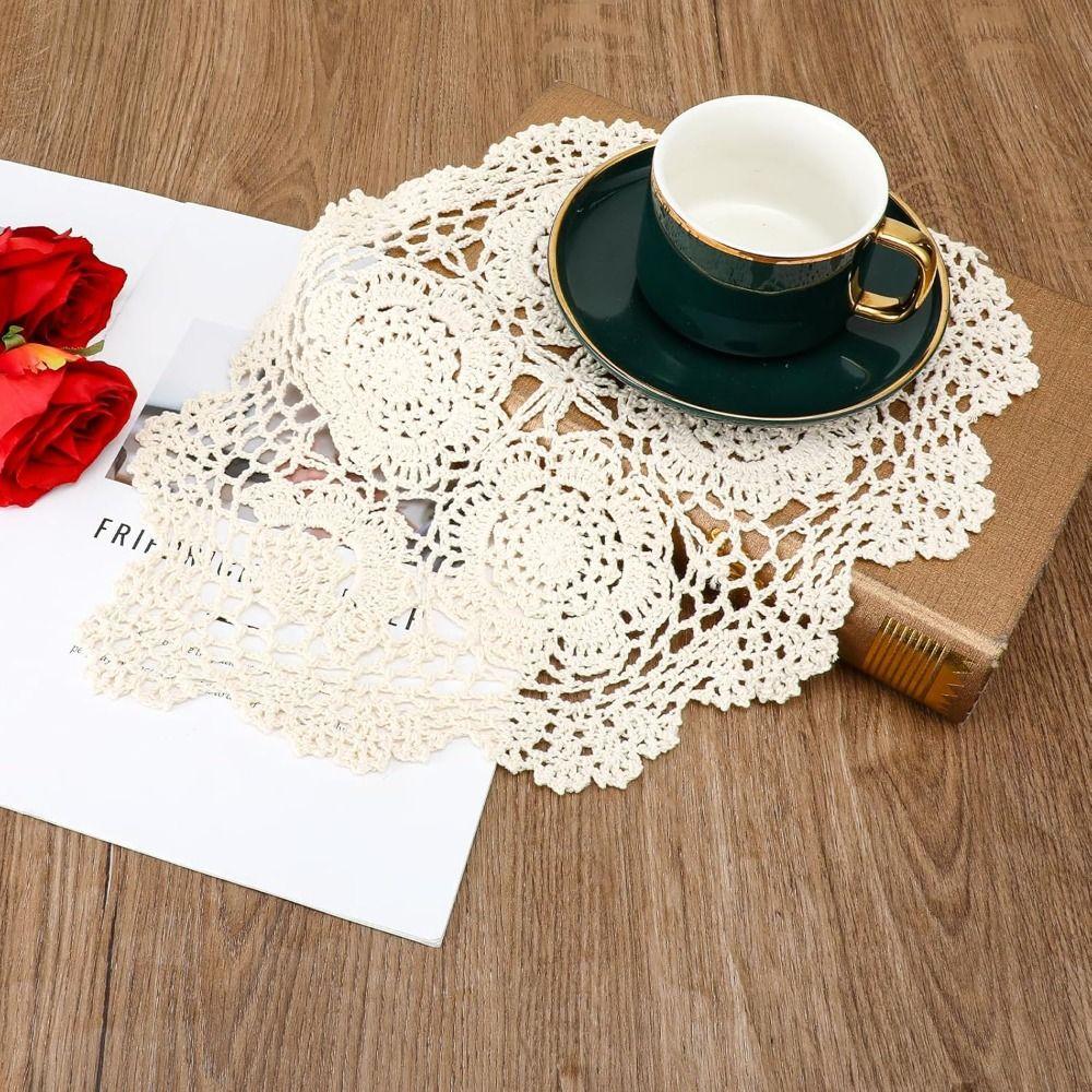 New Vintage Crocheted Doilies Shabby Chic Handmade Crochet Placemet Oval Dust-proof Cover Cloth