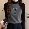 Women's Slim-Fit Thermal Fleece-Lined Long-Sleeve T-Shirt with Brushed Surface and Simple Print