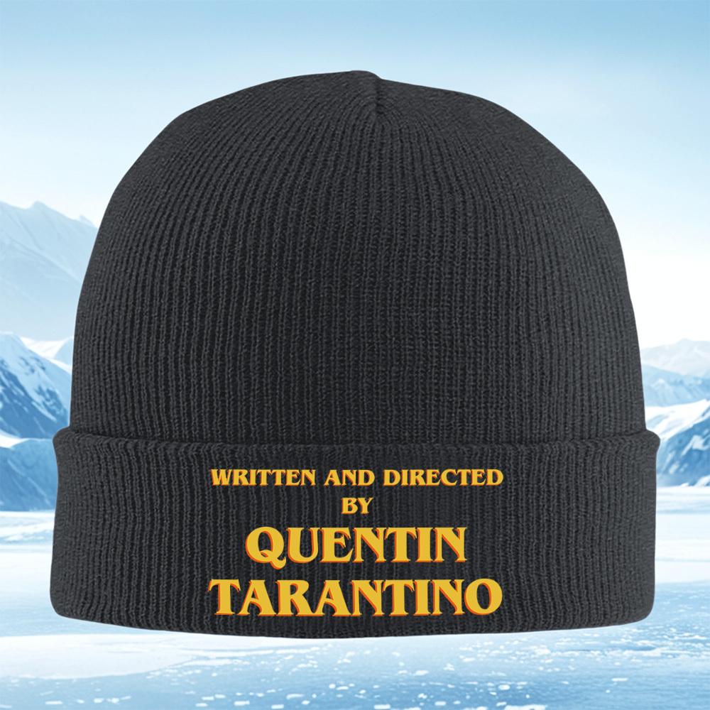 New Text lettering Quentin Tarantino black background Men Women Unisex Knitted Hat Beanie Pullover Cap Winter