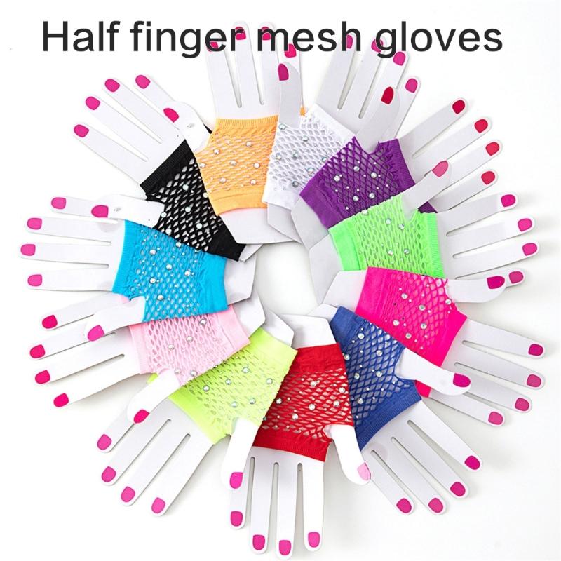 Sparkling Short Mesh Gloves For Nightclub Dance Event Summer Outdoor Comfortable Half Finger Wear