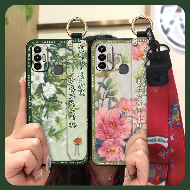 Anti-dust Soft Case Phone Case For Tecno Spark 7/Spark7T Protective Wrist Strap Fashion Wristband Ring Dirt-resistant