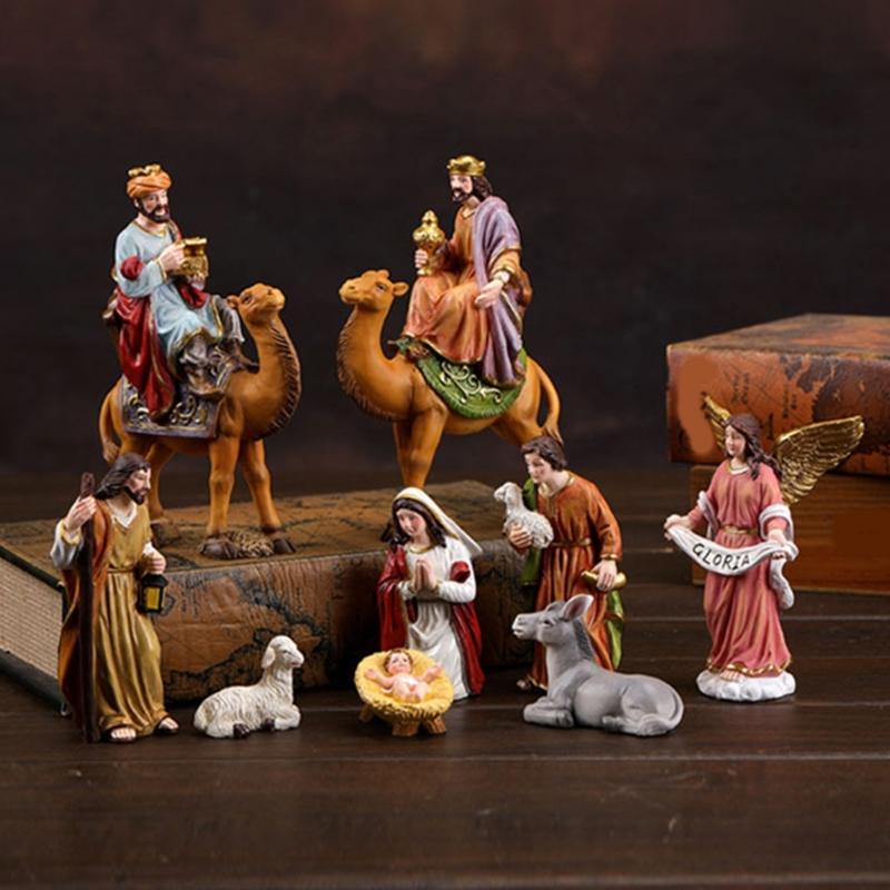 Christmas Nativity Figurines Resin Nativity Scene Statue with Stable Holy Family Statue Table Centerpieces Home Decors