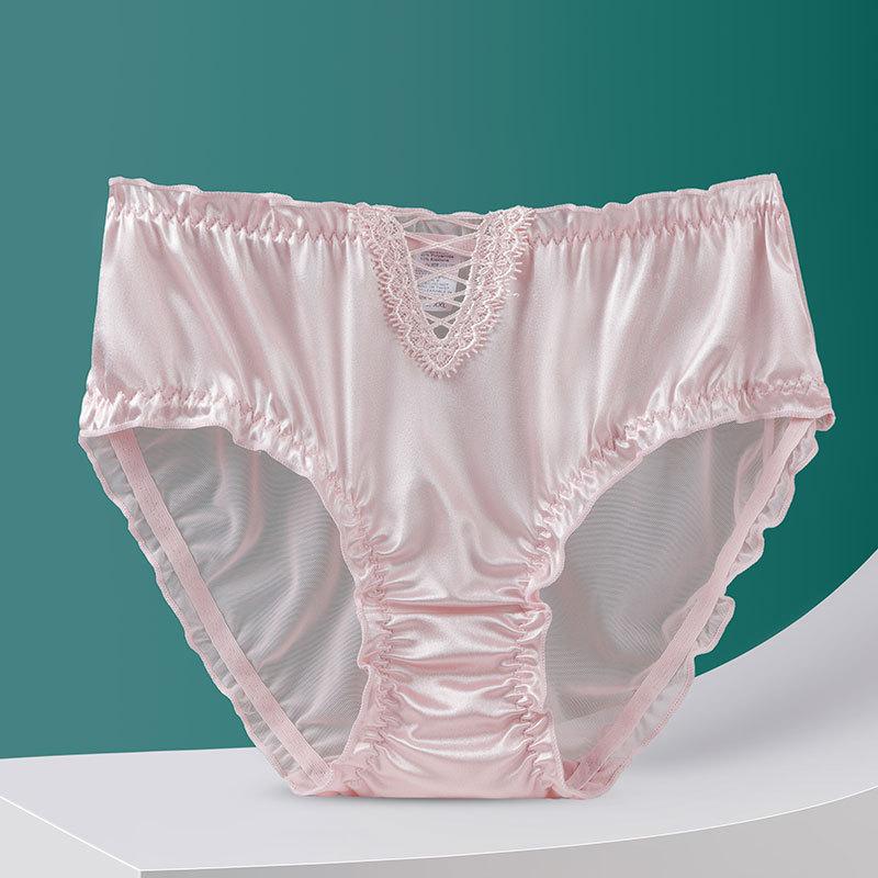 Plus Size Female Summer Sexy Lace Hollow No Mark Breathable Comfortable Cotton Crotch High Waist Triangle Briefs