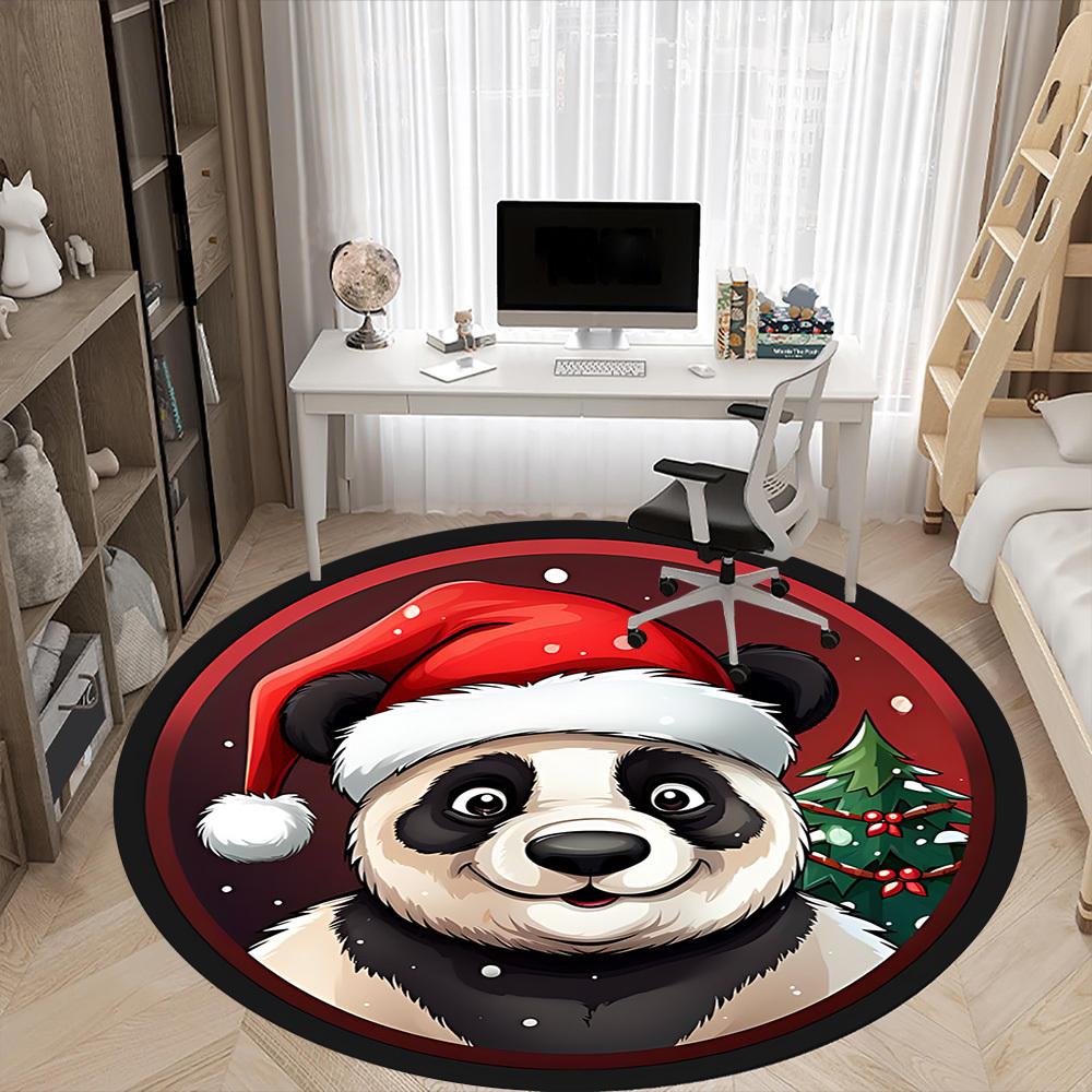 1PC Panda Christmas Office Round Area Rug,  Mat Suitable ForOffice, Under Office Chairs Bedroom Living Room Home Decor, Room Deco