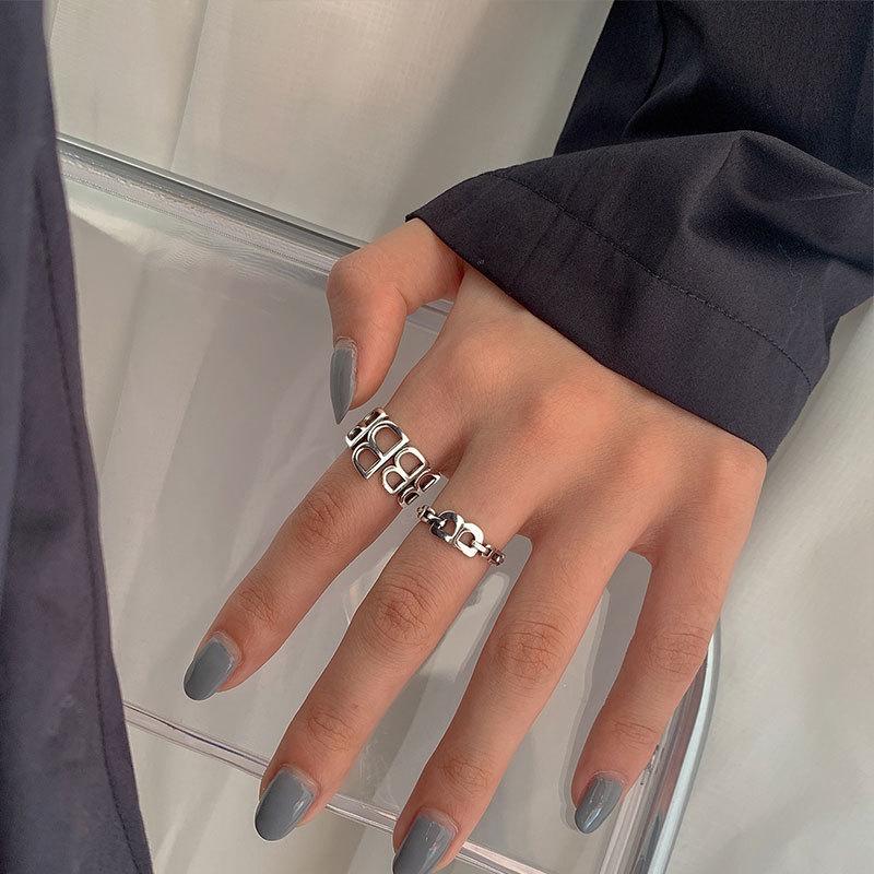 European American S925 Retro 'B' Letter Index Finger Ring - Women's Cold Style Tail Ring