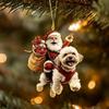 Santa Claus Dog Christmas Ornaments Funny Santa Claus Riding Puppy Ornaments 2D