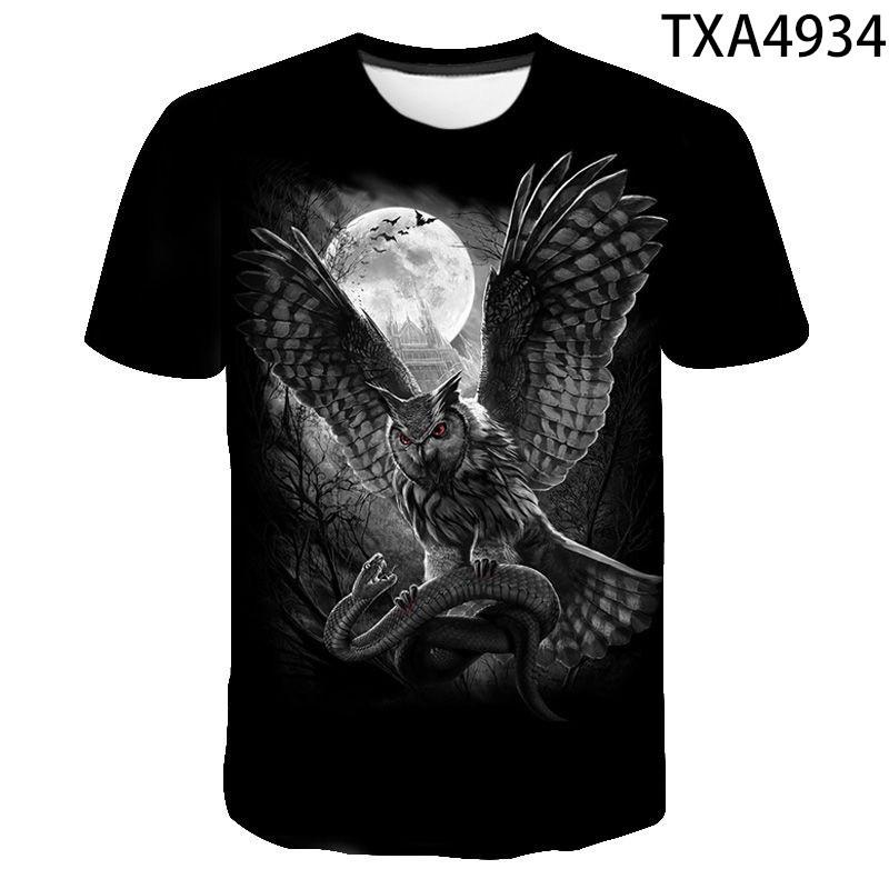 Owl full page pattern, youthful white-collar lover short sleeved T-shirt, summer animal 3D printing