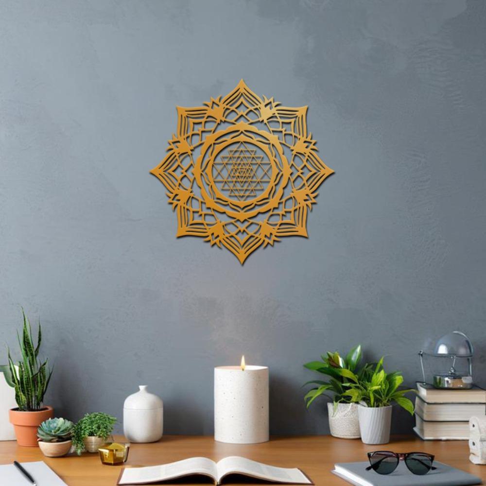 1pc 15.75 Inch Sri Yantra Metal Wall Art Black Gold Sacred Geometry Mandala Decor Spiritual Meditation Hanging Yoga Gift Home Ornament