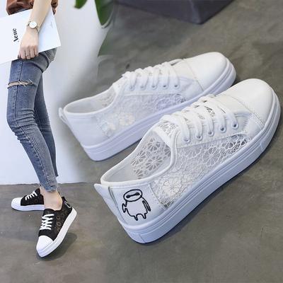 2024 Summer New Lace Breathable Little White Shoes Female Korean Version Student Shoes Mesh Canvas Shoes Flat Baseplate Shoes