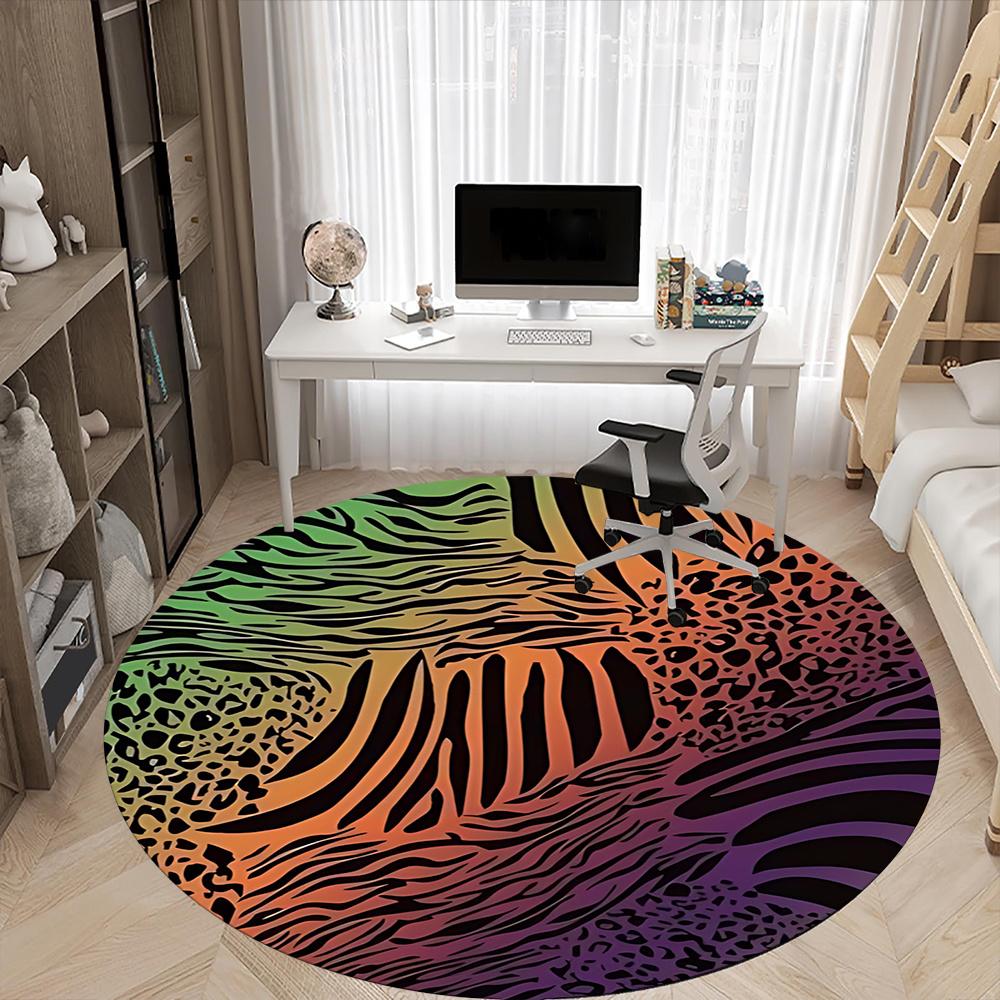1pc Zebra Print Animal Office Round Area Rug, Indoor Mat Suitable ForOffice, Under Office Chairs Bedroom Living Room Home Decor, Room Decot265