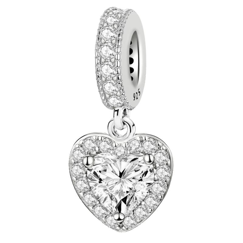 Copper Fashion Zircon Red Love Heart Charms Beads Fit Original Pan Bracelet Bangles Diy Fine Jewelry For Women