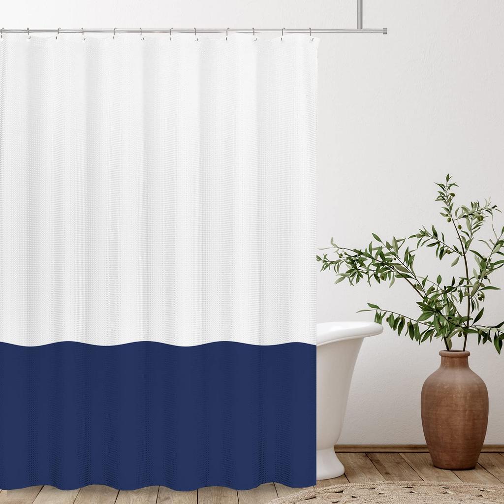 White Sage Green 2 Color Splicing Shower Curtain, Texture Fabric Bathroom Decor Waterproof Fabric Shower Curtian Sets With Hooks