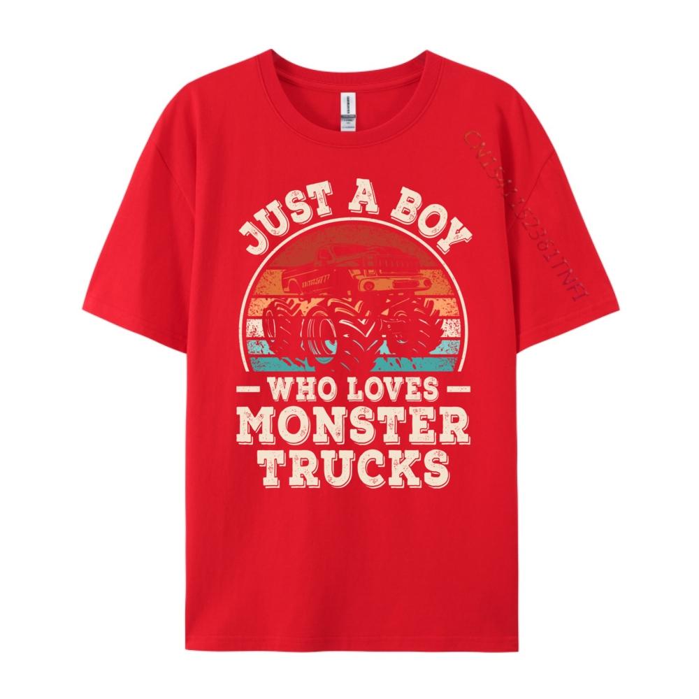 Just A Boy Who Loves Monster Trucks Monster Truck Mens TShirts Streetwear Men Camisa Classic Short sleeve S