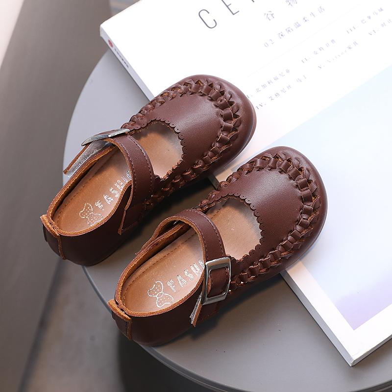 Girl's Princess Shoes Braided Ruffles Three Colors Retro Children Flat Shoe 21-35 Pu Leather Four Seasons Hook-loop Kids Shoe