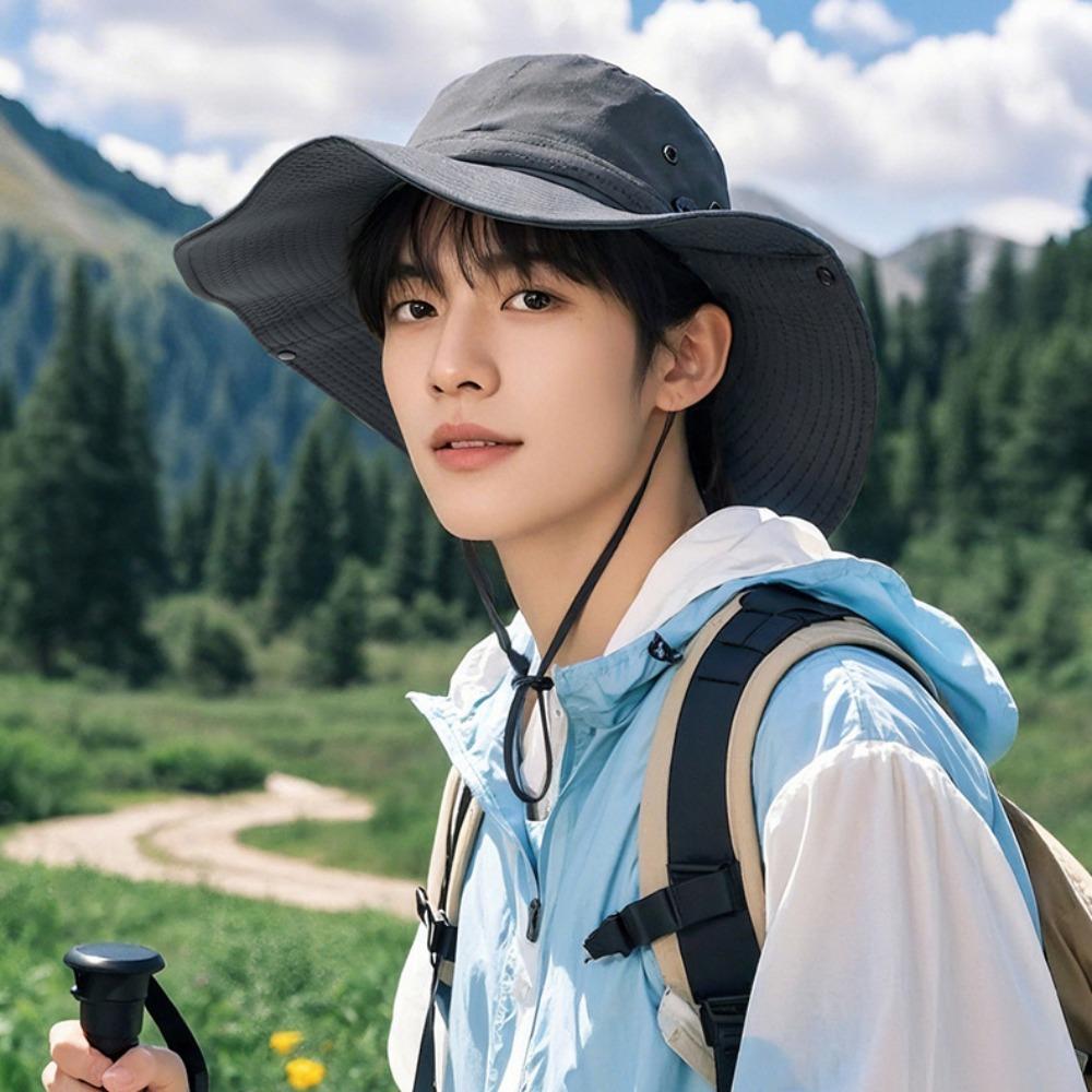 Quick-dry Hiking Fisherman Hat UV Protection Men Bucket Cap Fashion Drawstring Sun Hat  Camping