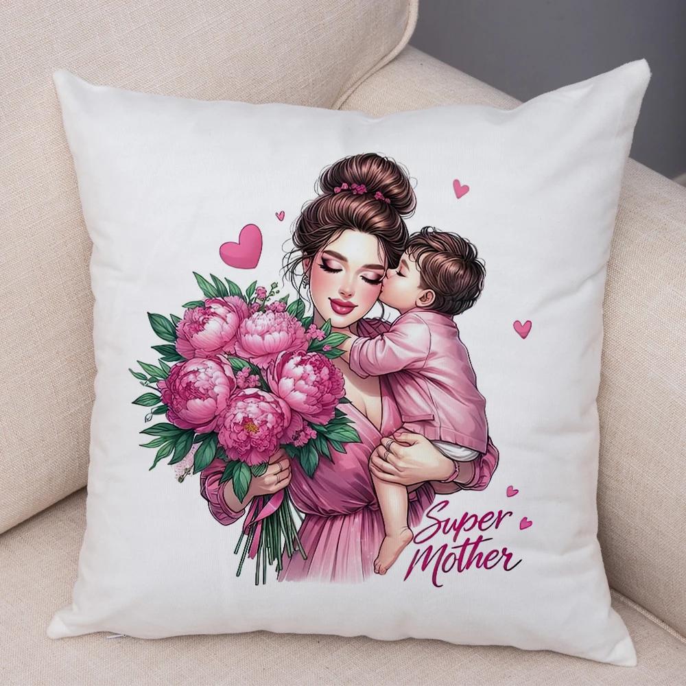 Beautiful Super Mother and Baby Pillow Case  Decor Cartoon Women Cushion Cover for Sofa Home Short Plush Pillowcase 45x45cm