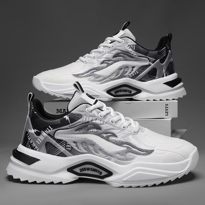 Men's Casual Sneaker Thick Bottom Trendy Black Lace Up Shoe Breathable Sneakers Platform Running Shoes Sport Light Male